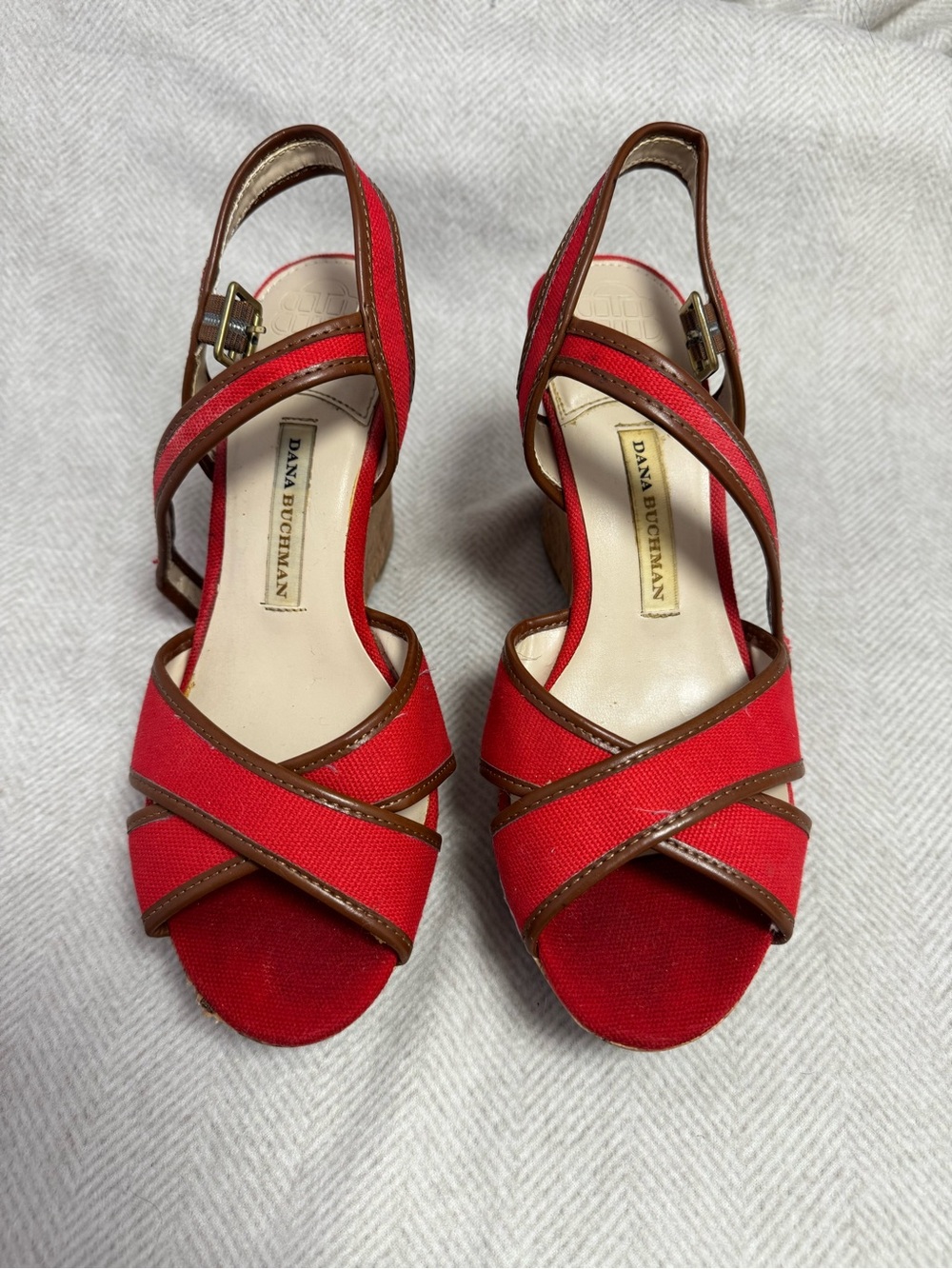 Dana Buchman Red Crisscross Strappy Sandals with Brown Trim